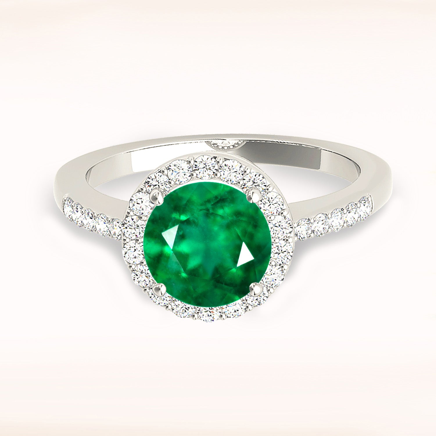 2.00 ct. Genuine Emerald Ring With 0.20 ctw. Diamond Delicate Halo and Band, Filigree Basket-VIRABYANI